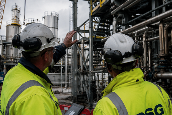 Commissioning engineers testing and starting industrial facility