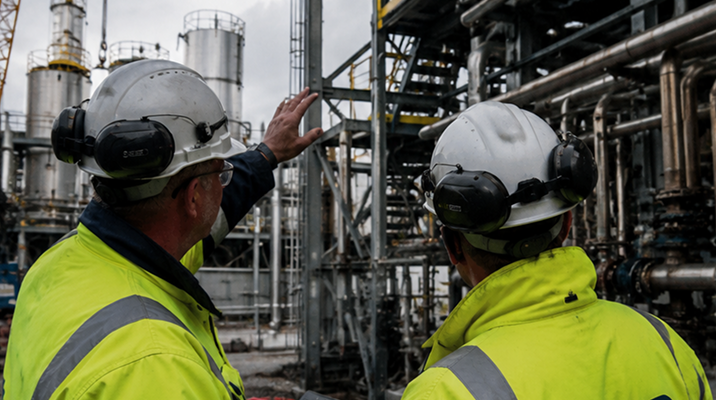 Commissioning engineers testing and starting industrial facility